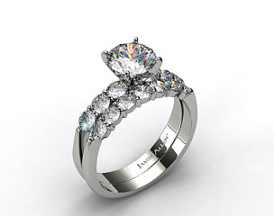 18k White Gold Common Prong Six Round Diamond Engagement Ring & 0.47ct Common Prong Wedding Ring